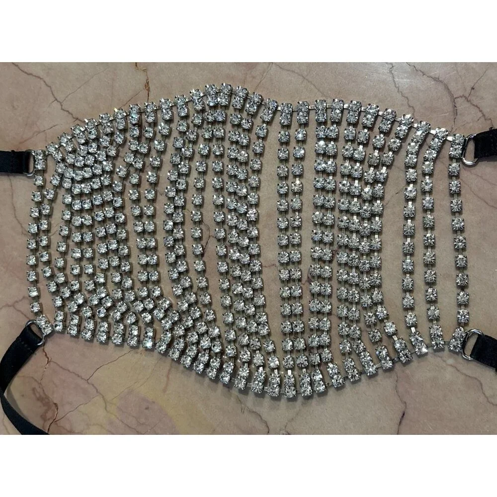 AREA Crystal Fringe Mask Accessory in Silver New Womens Costume
